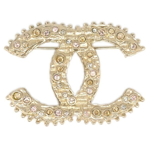 Chanel CC Brooch Pin Gold Rhinestone A13B 186362 - Picture 1 of 4
